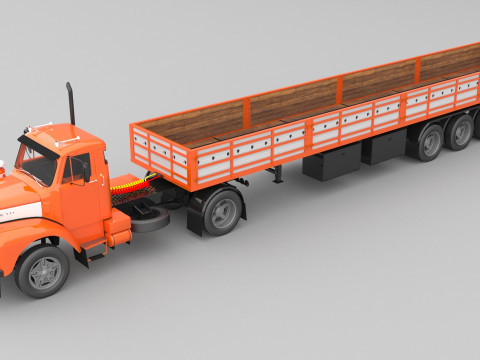 1975 Semi Truck and Trailer Modelo 3D