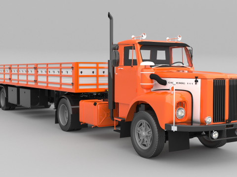 1975 Semi Truck and Trailer Modelo 3D
