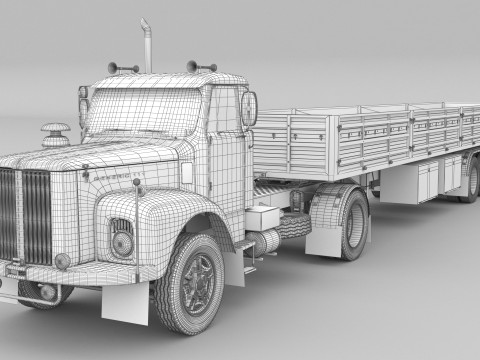 1975 Semi Truck and Trailer Modelo 3D