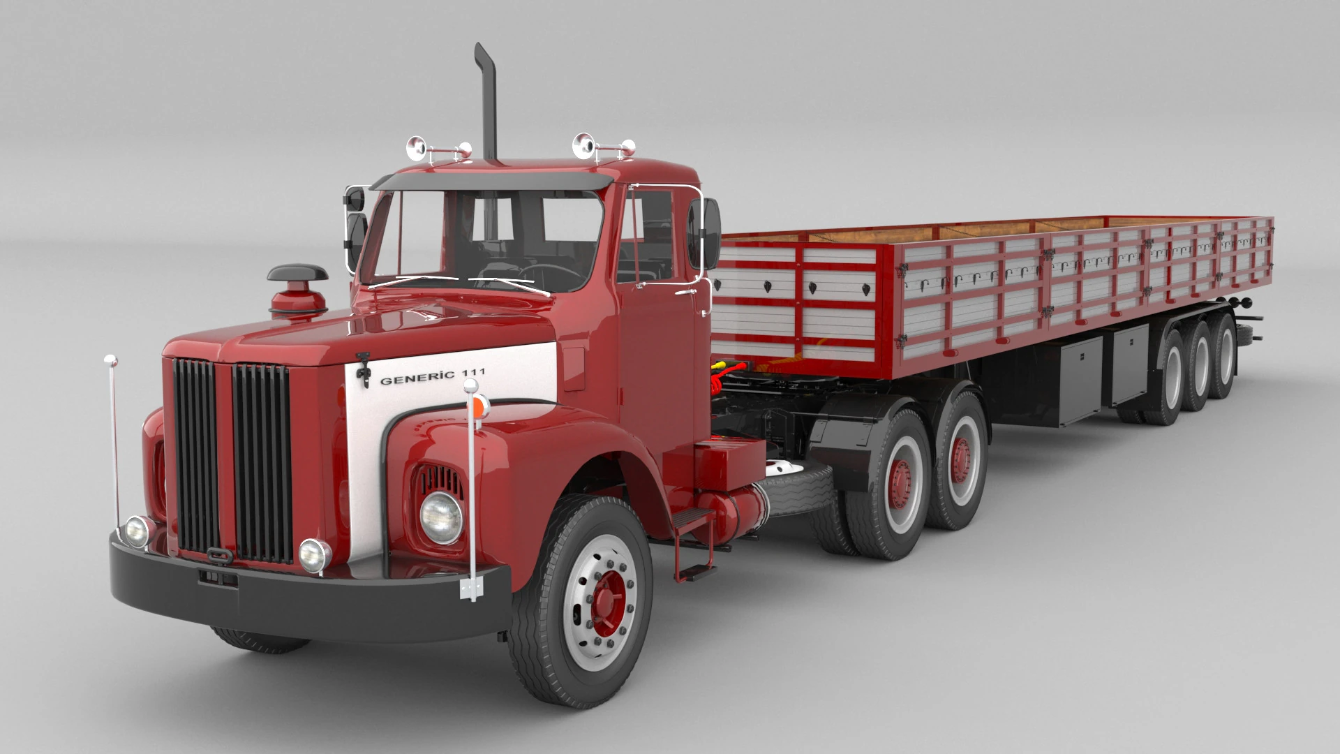 1975 Semi truck and Trailer 3D Model .c4d .max .obj .3ds .fbx .stl .blend 