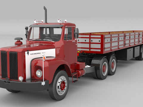 1975 Semi truck and Trailer Modelo 3D
