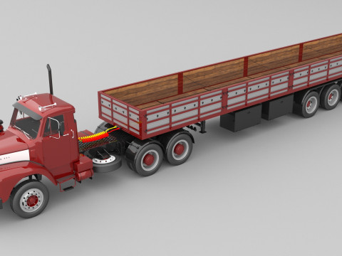 1975 Semi truck and Trailer 3Dモデル