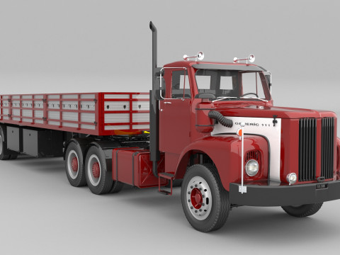 1975 Semi truck and Trailer 3Dモデル