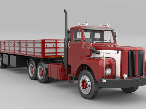 1975 Semi truck and Trailer 3D Model