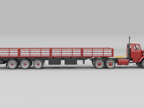 1975 Semi truck and Trailer 3Dモデル