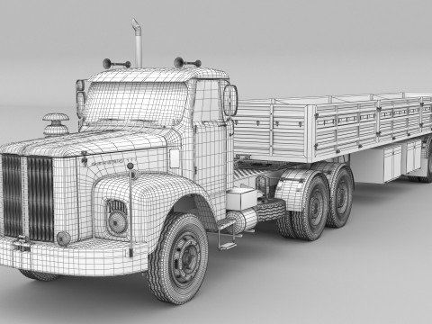 1975 Semi truck and Trailer 3Dモデル