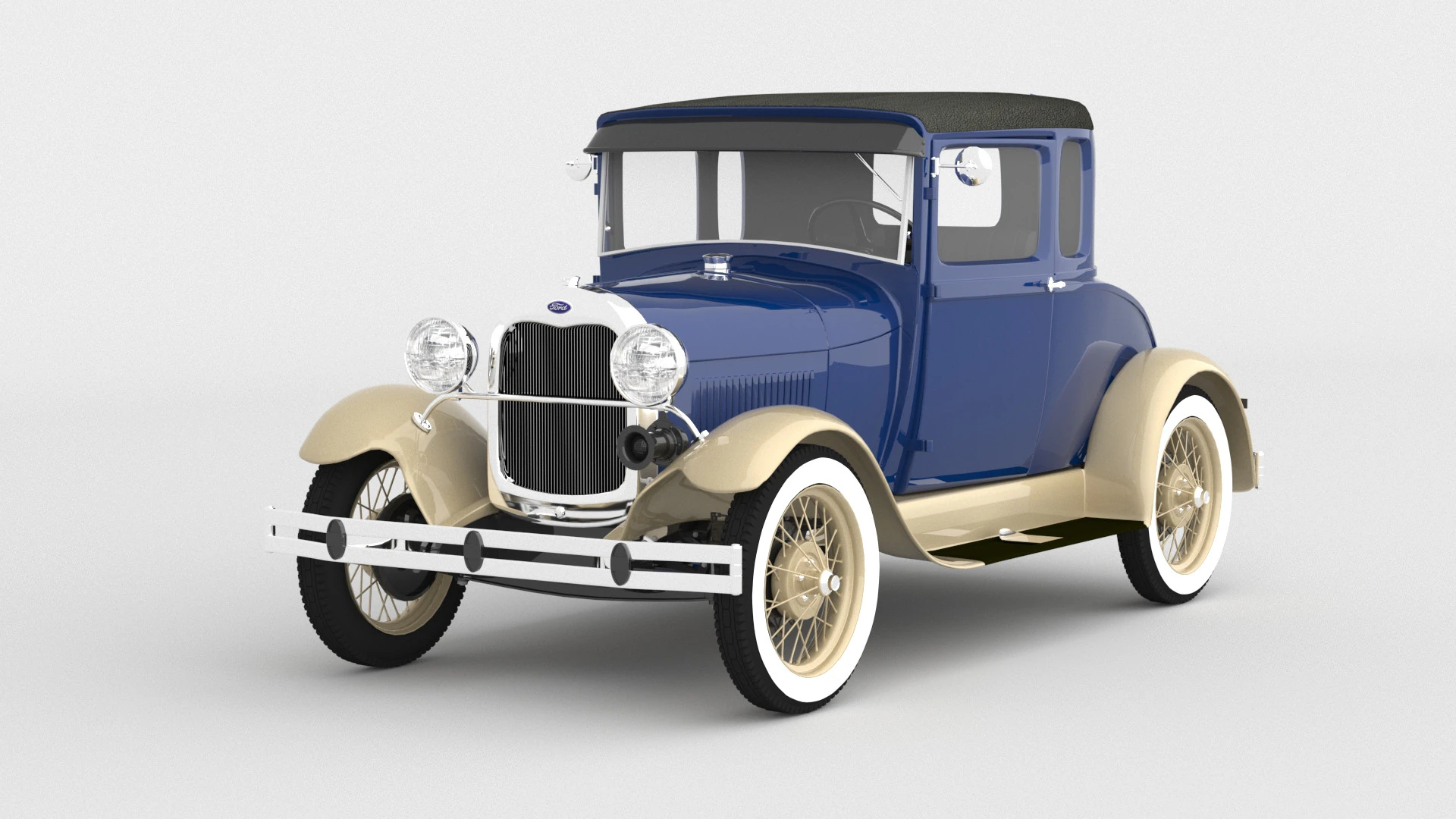 1929 Model A 5 Window Coupe 3D Model .c4d .max .obj .3ds .fbx .stl .blend