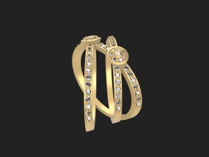 Contemporary Waves Diamond Ring 3D Print Model