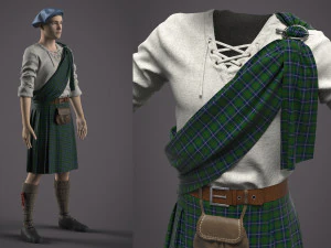 Abbigliamento costume kilt scozzese ad alta poli Modello 3D