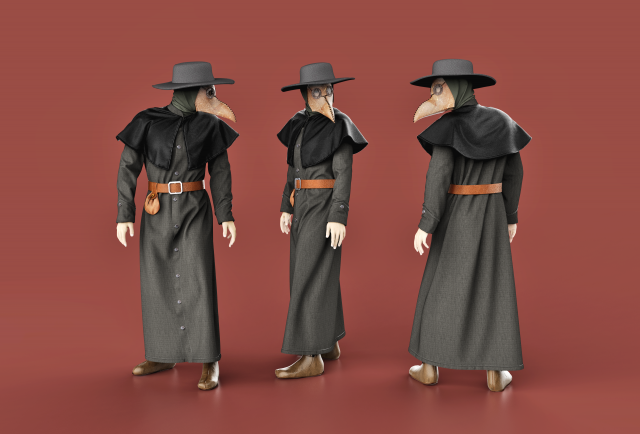 Clothing high-poly Plague Doctor 3D 模型 .c4d .max .obj .3ds .fbx .stl .blend 