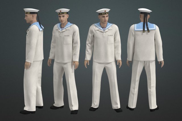 Clothing high-poly Soviet Sailor Summer Uniform 3D Модель .c4d .max .obj .3ds .fbx .stl .blend 