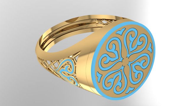 Signet ring in Kazakh style Modelo 3D .c4d .max .obj .3ds .fbx .stl .blend