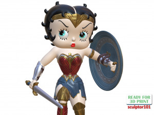 Betty Boop as Wonder Woman - 3D sculpting printable model 3D Print Model