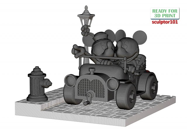 Fanart Vintage Card Mickey Minnie Driving a Car 3D Sculpting Printable  Model 3D Print Model