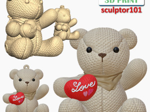Valentine Knitting Bear and Pendant 3D Printable Model 3D Print Model
