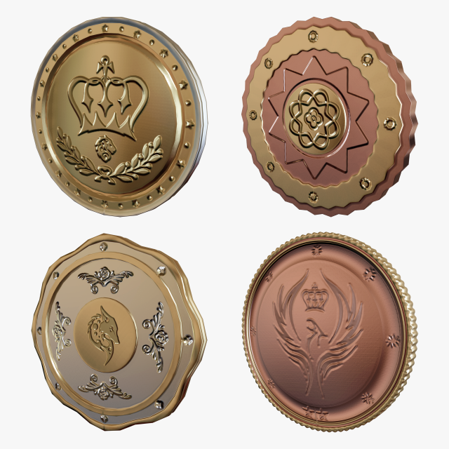 Metallic Coins Pack02 3D 模型 .c4d .max .obj .3ds .fbx .stl .blend 