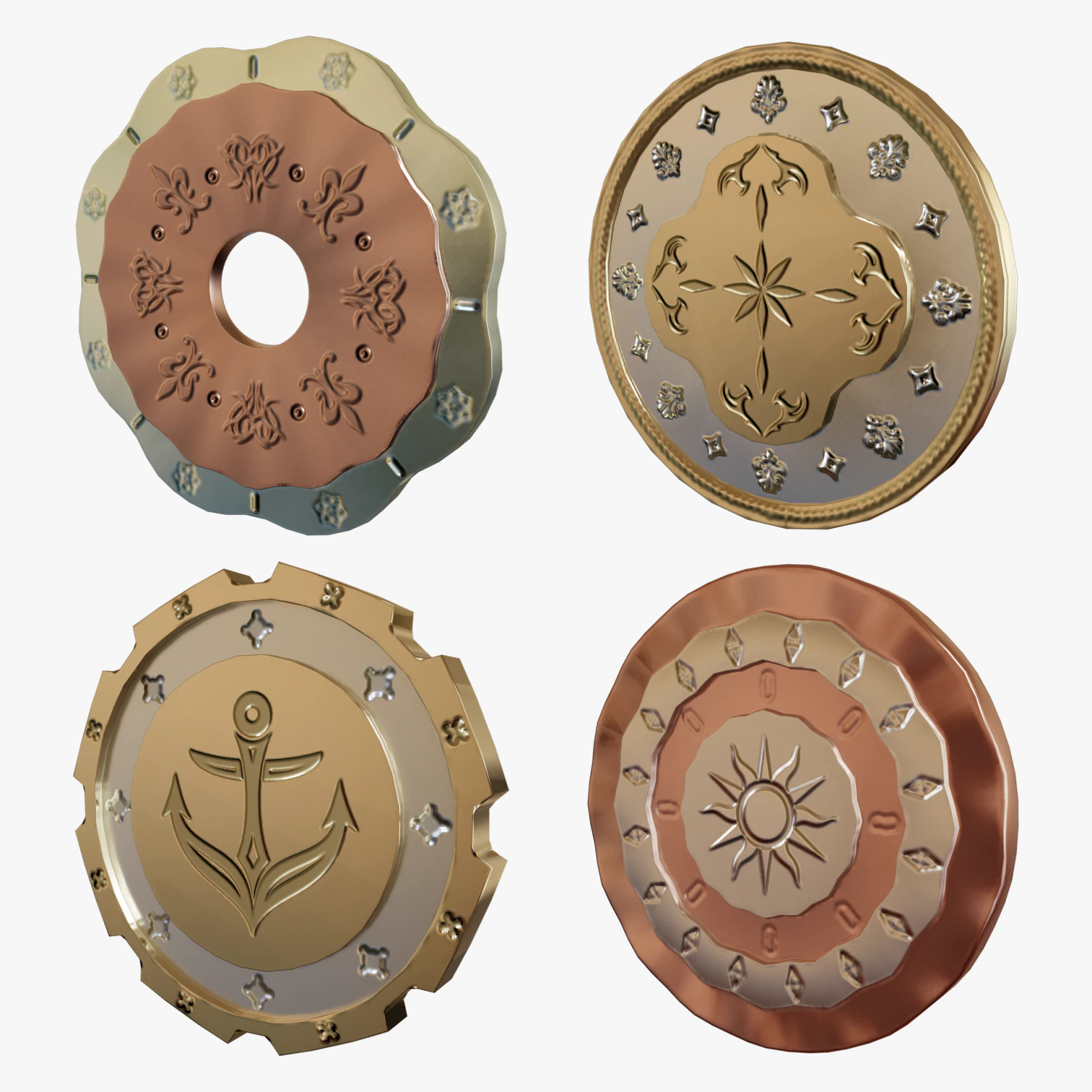 Metallic Coins Pack03 3D Model .c4d .max .obj .3ds .fbx .stl .blend 