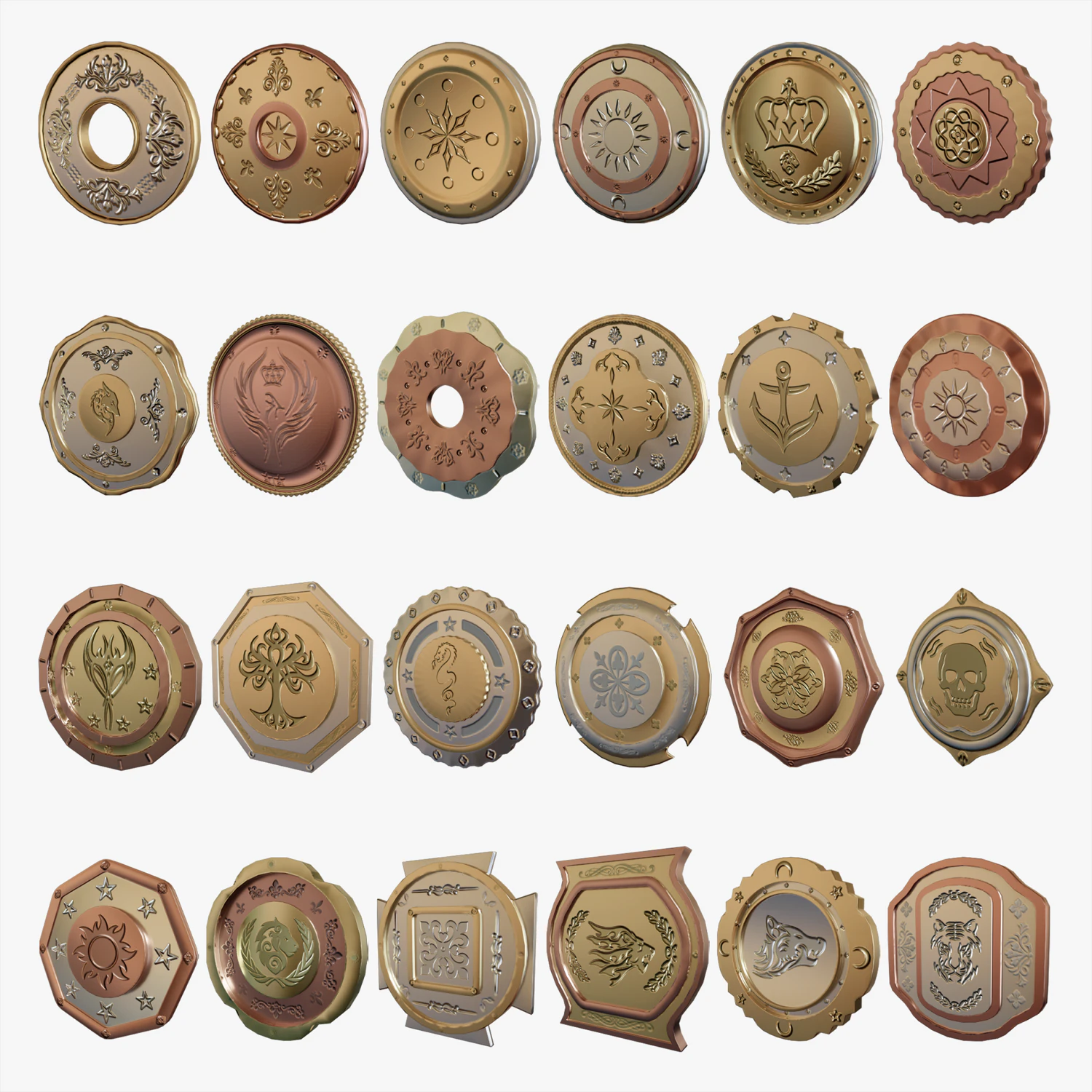 Metallic Coins Full Pack 3D Model .c4d .max .obj .3ds .fbx .stl .blend
