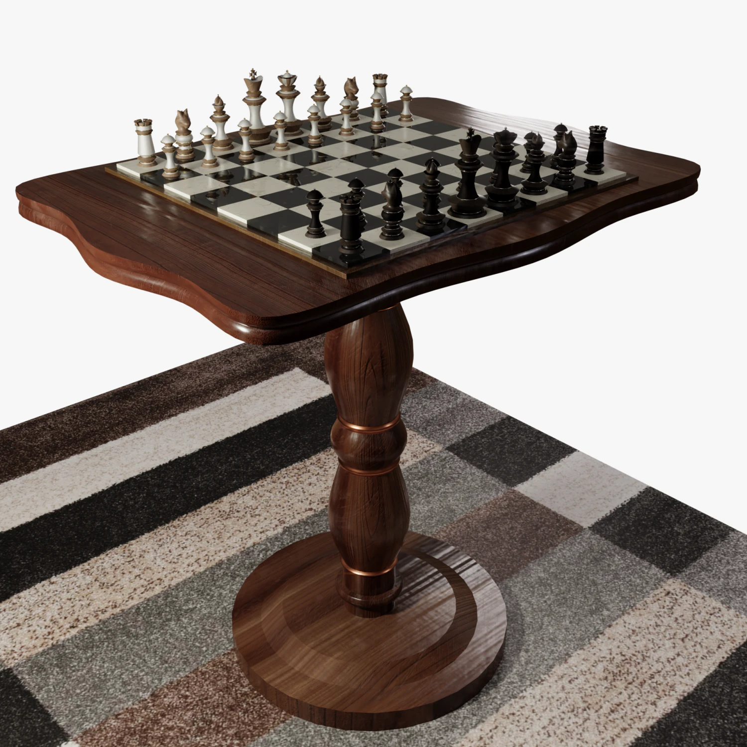 Chess Table Set 3D Model .c4d .max .obj .3ds .fbx .stl .blend