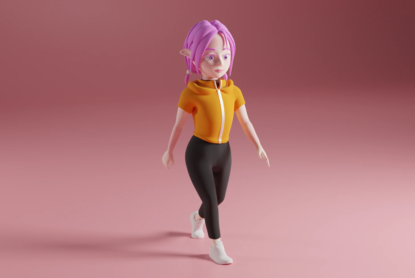 Lowpoly Female Elf with Modern Clothes 3D Model .c4d .max .obj .3ds .fbx .stl .blend 
