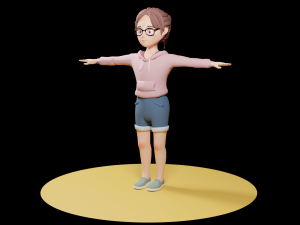 Lowpoly Cartoon Girl with Glasses 3D Model