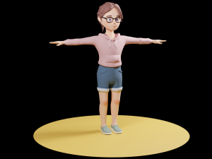 Lowpoly Cartoon Girl with Glasses 3D Model