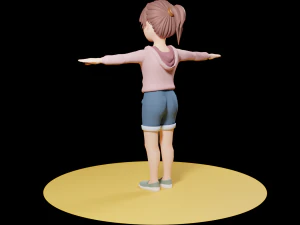 Lowpoly Cartoon Girl with Glasses 3D Model