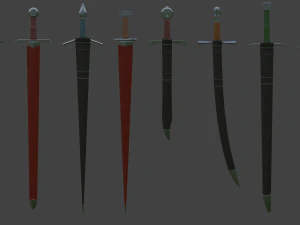 Modular Medieval European Sword-Falchion pack 3D Model