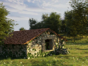 Pemandangan Alam dengan rumah Model 3D