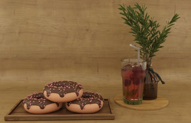 Donut and lemonade Modello 3D .c4d .max .obj .3ds .fbx .stl .blend 