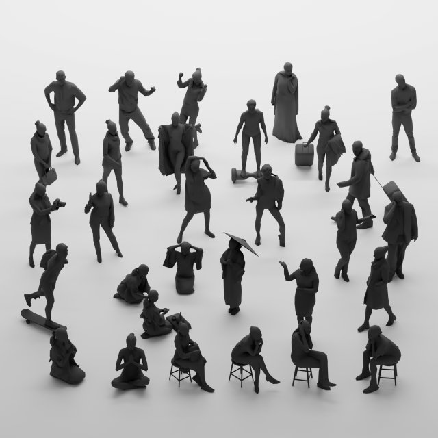 Low Poly People Pack - 30 3D Модель .c4d .max .obj .3ds .fbx .stl .blend 