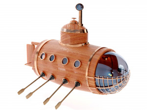 Wooden submarine with oars 3D Model