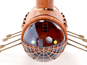 Wooden submarine with oars 3D Model