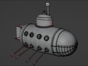 Wooden submarine with oars Modello 3D