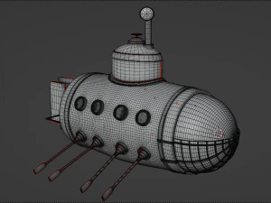 Wooden submarine with oars 3D Model