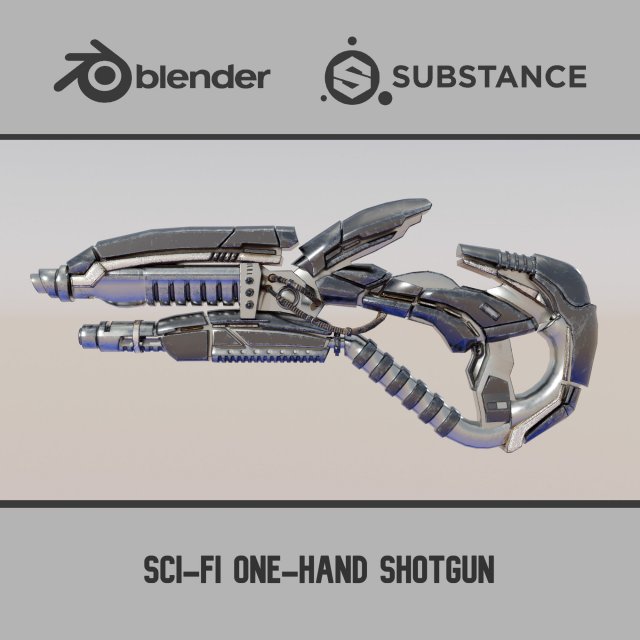 Sci-Fi One-Hand Shotgun 3Dモデル .c4d .max .obj .3ds .fbx .stl .blend 