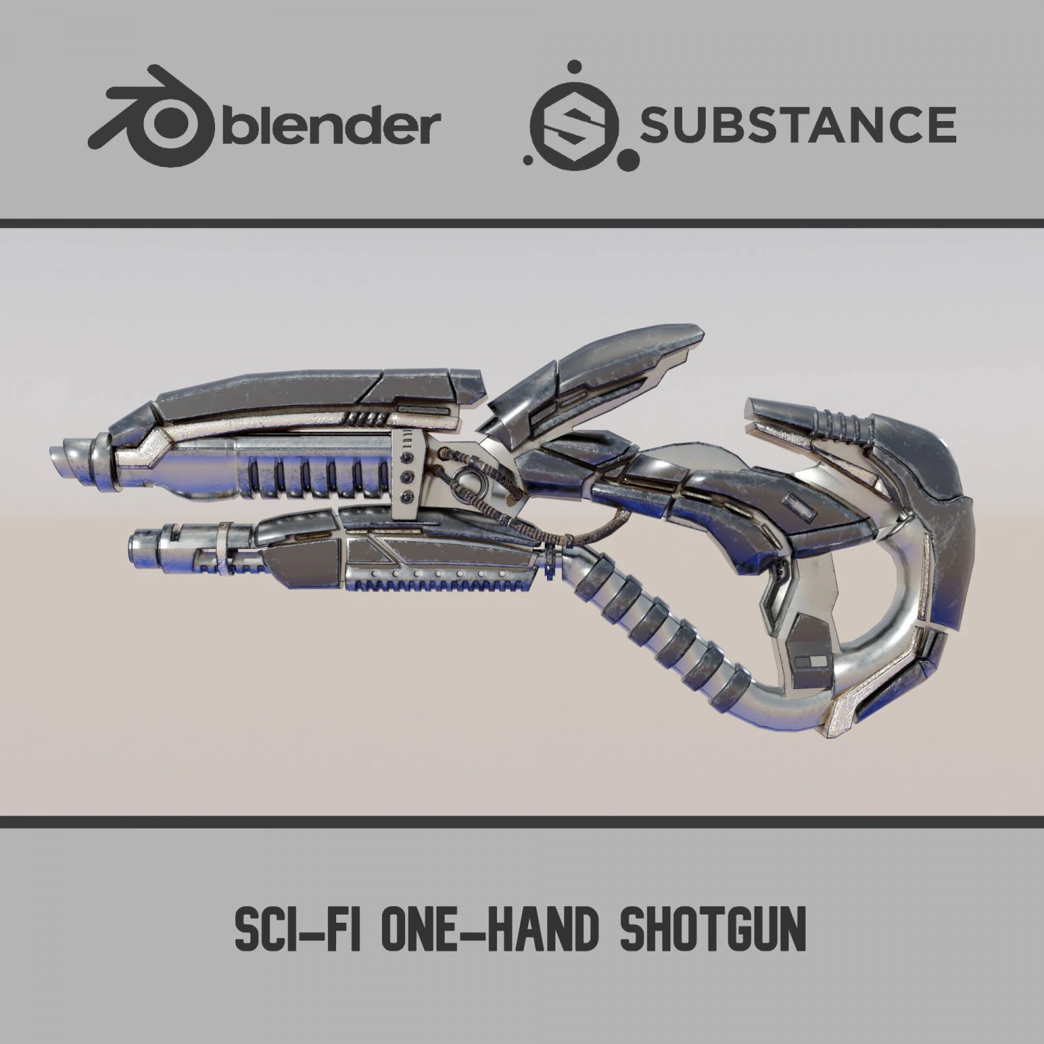 Sci-Fi One-Hand Shotgun 3D Model .c4d .max .obj .3ds .fbx .stl .blend