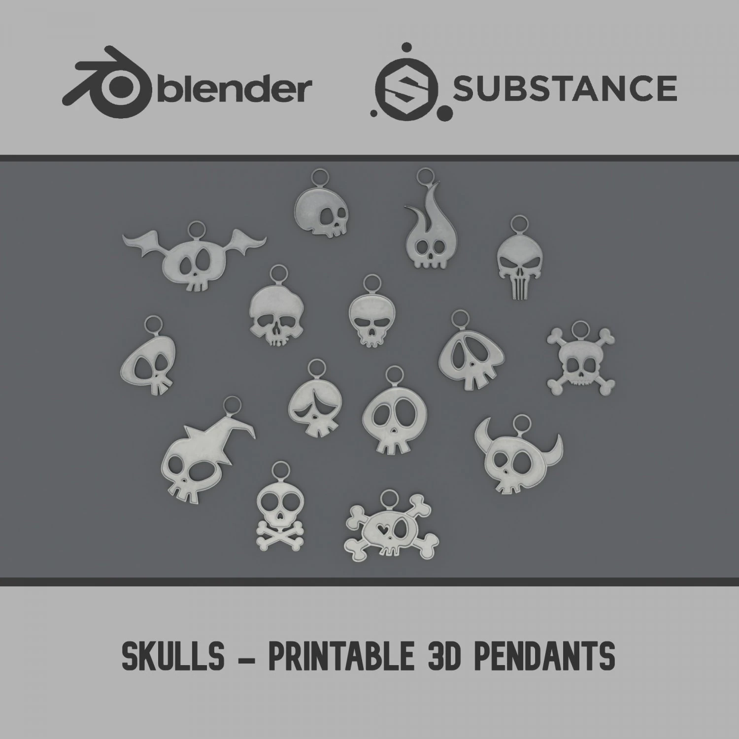 Skulls - Printable 3D Pendants 3D Print Model .c4d .max .obj .3ds .fbx .stl .blend 
