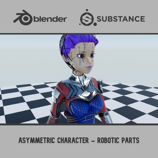 Asymmetric Character - Robotic Parts 3D Model .c4d .max .obj .3ds .fbx .stl .blend 