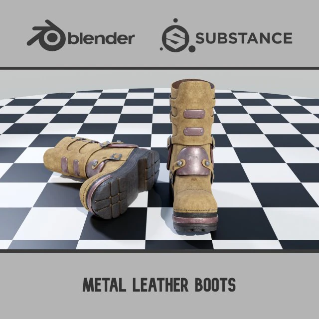 Botas de couro met&aacute;lico Modelo 3D .c4d .max .obj .3ds .fbx .stl .blend 