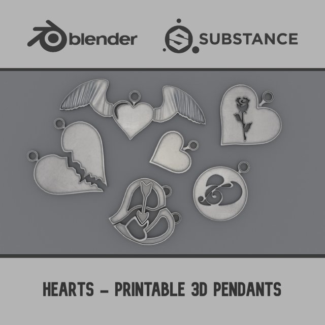 Hearts - Printable 3D Pendants 3D Принт Модель .c4d .max .obj .3ds .fbx .stl .blend 