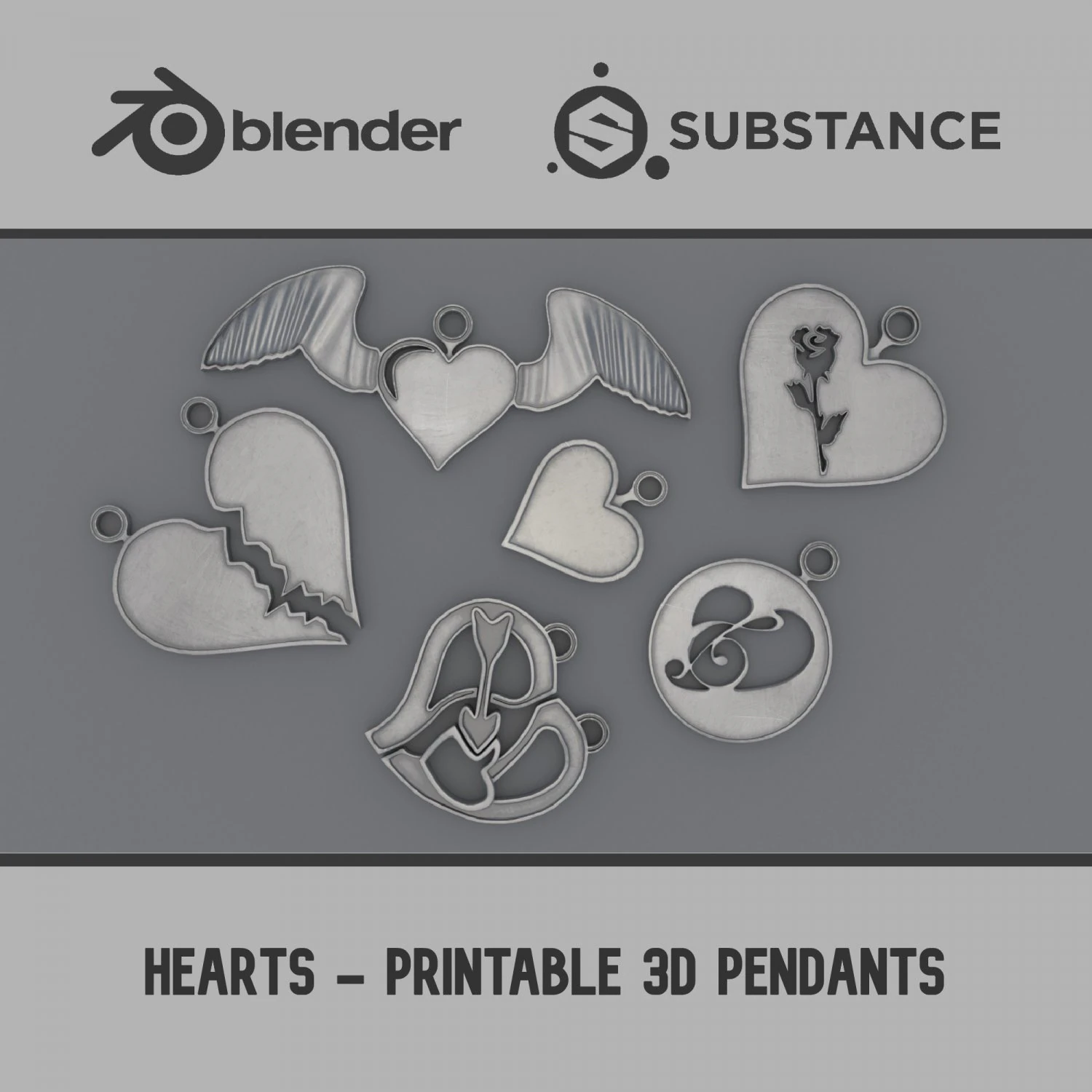 Hearts - Printable 3D Pendants 3D Print Model .c4d .max .obj .3ds .fbx .stl .blend