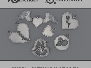 Hearts - Printable 3D Pendants 3Dプリントモデル