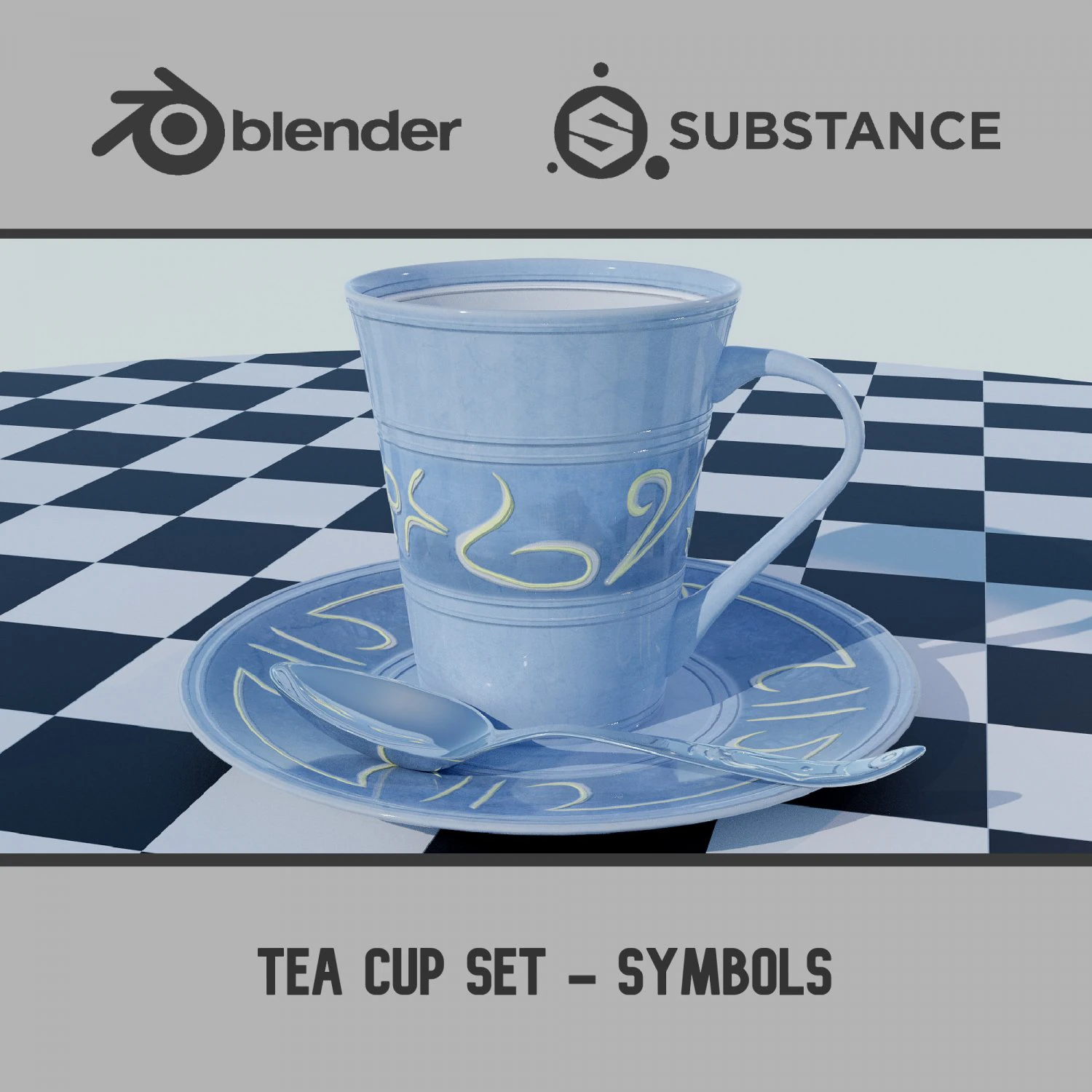 Tea Cup Set - Symbols 3D Model .c4d .max .obj .3ds .fbx .stl .blend 