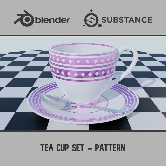 Tea Cup Set - Pattern 3D Model .c4d .max .obj .3ds .fbx .stl .blend 