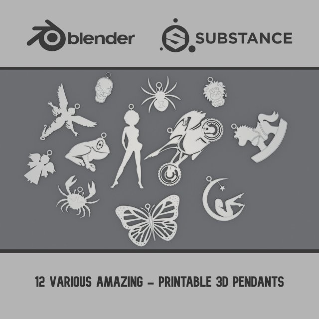 Various - Printable Pendants 3D 打印模型 .c4d .max .obj .3ds .fbx .stl .blend 