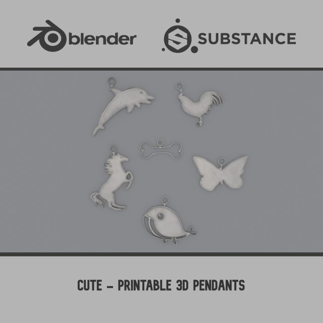 Cute - Printable 3D Pendants Modèles 3D en vedette .c4d .max .obj .3ds .fbx .stl .blend 