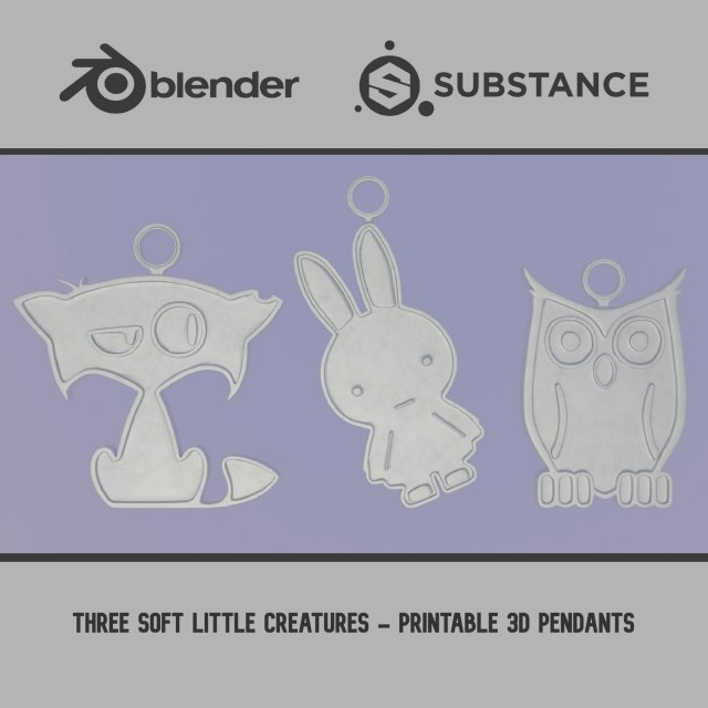 Three Soft Little Creatures - Printable 3D Pendants 3D 프린트 모델 .c4d .max .obj .3ds .fbx .stl .blend 