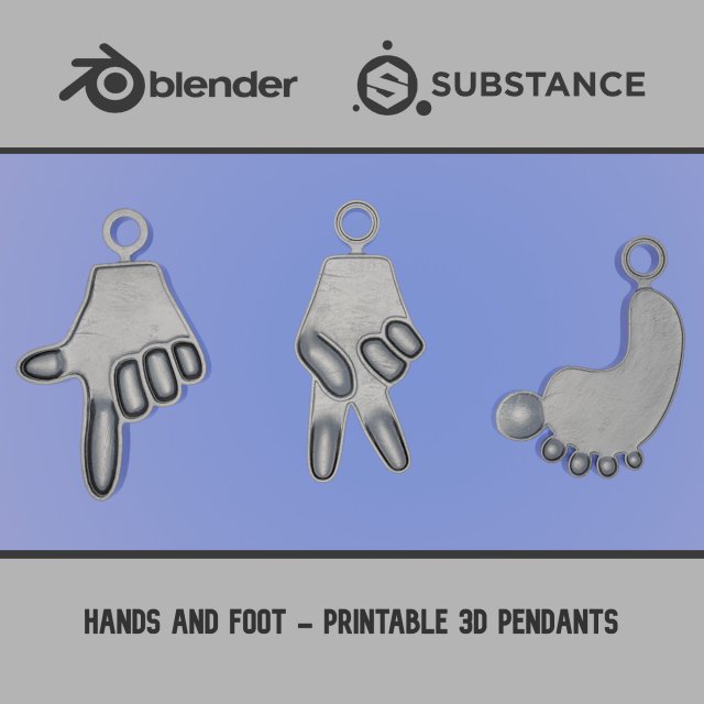 Hands and Foot - Printable 3D Pendants 3D Принт Модель .c4d .max .obj .3ds .fbx .stl .blend