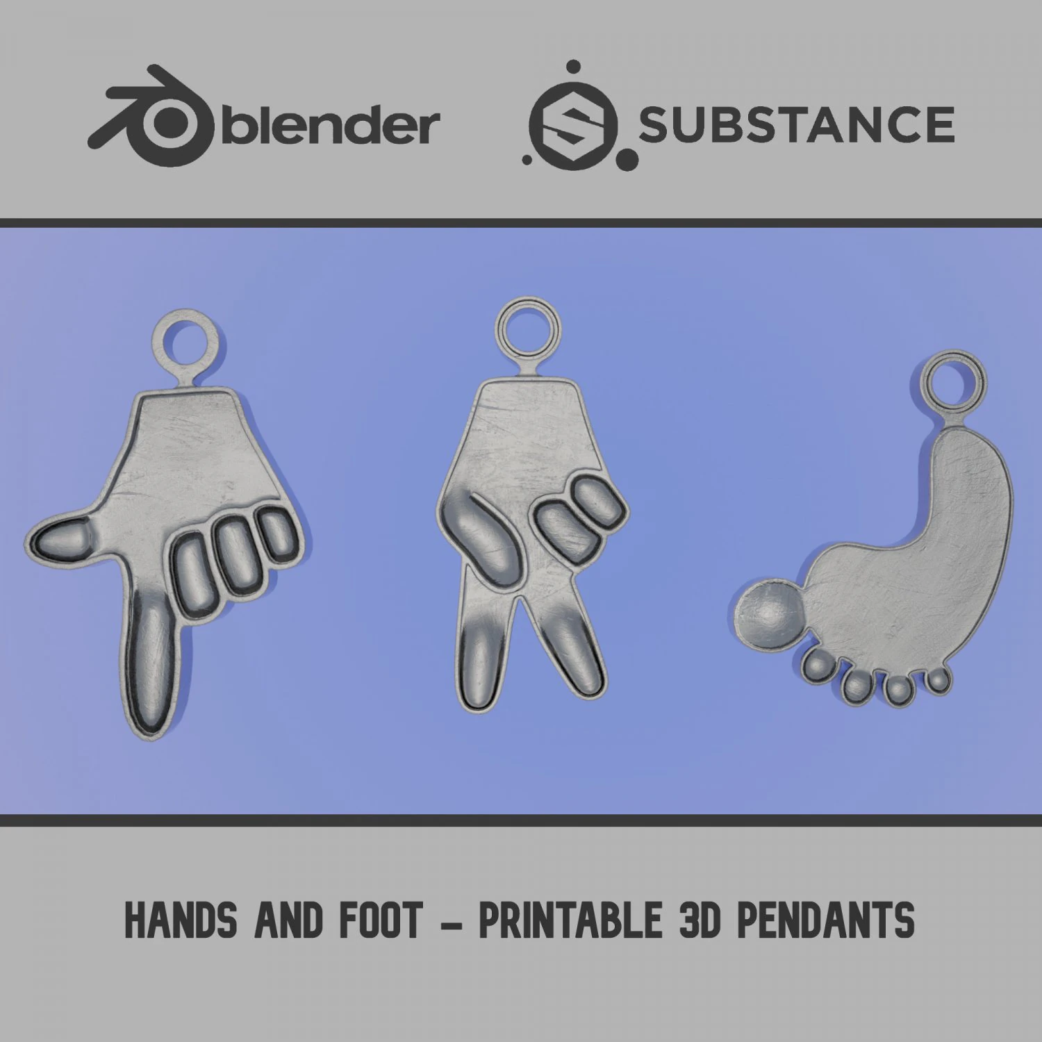 Hands and Foot - Printable 3D Pendants 3D Print Model .c4d .max .obj .3ds .fbx .stl .blend 